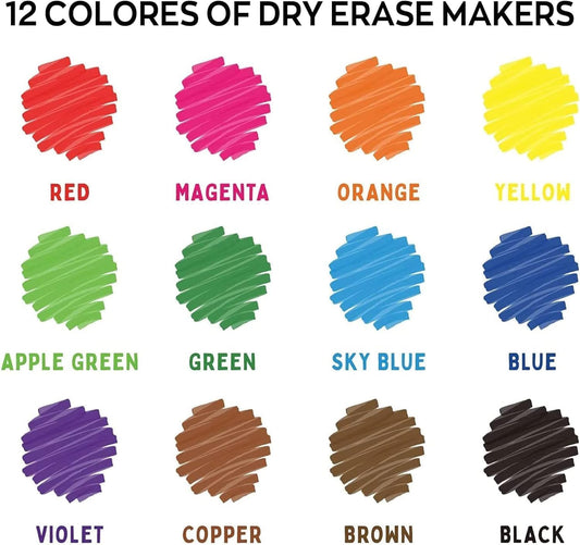 Dry Erase Markers Bulk, Pack of 144 with 12 Assorted Colors, Chisel Tip White Board Markers Dry Erase Pens Whiteboard Markers Perfect for Home, Office Supplies