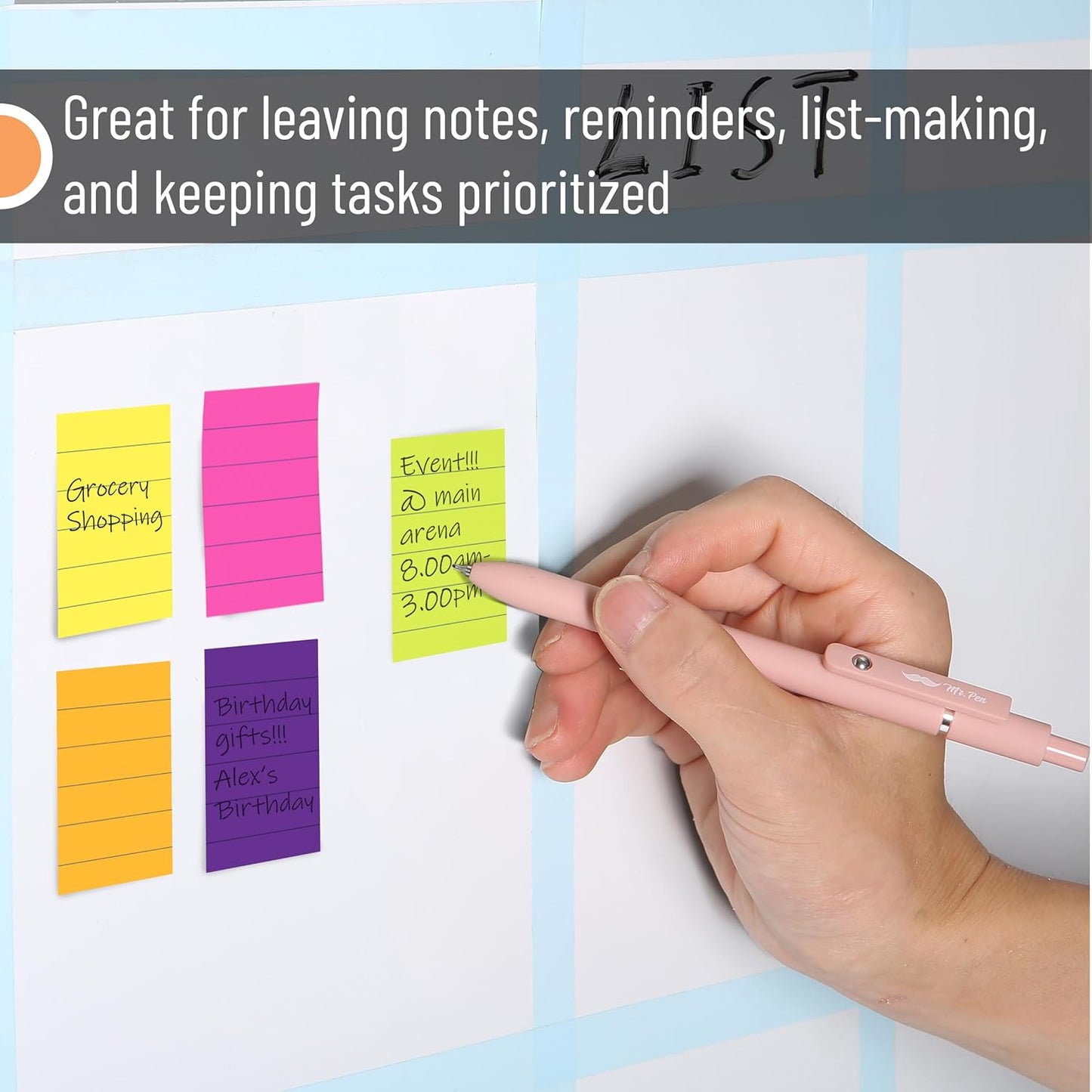 Mr. Pen- Lined Sticky Notes, 3" x 3", 12 Pads, 60 Sheets/Pad, Morandi Color, Bulk Sticky Notes with Lines, Ruled Post Stickies, Memo Pads, Self-Stick Note Pad for Office, School, Home, Study
