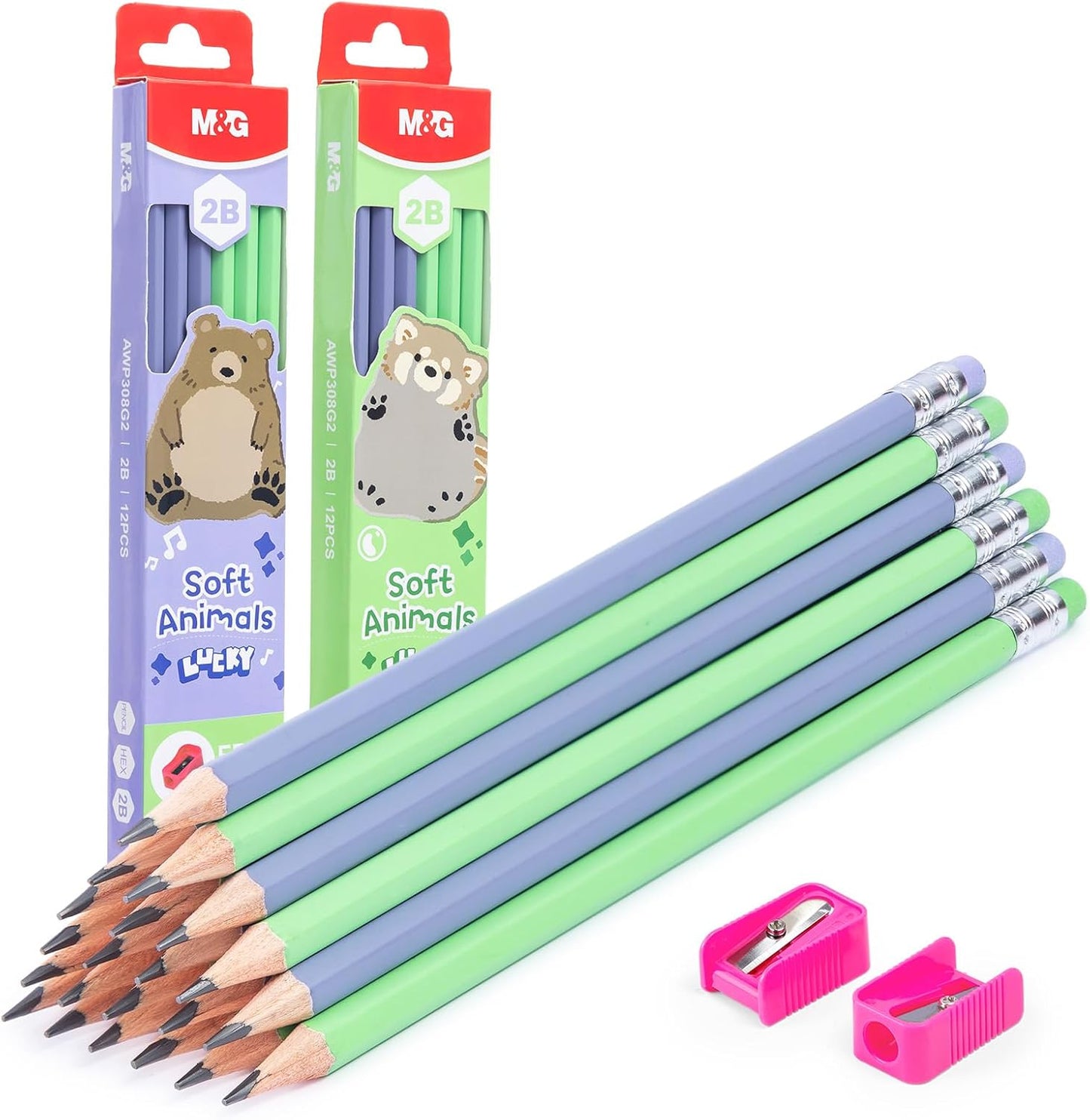 M&G Daily Series 24 Pack HB Pencils, Pre-Sharpened Hexagonal Wood-Cased Pencils with Erasers, 4 Color Barrels, Includes 2 Mini Sharpeners for Writing Drawing and School Office Supplies