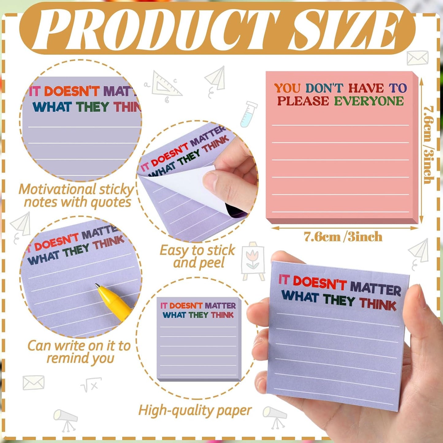 Yinder 48 Pcs Inspirational Sticky Notes Cute Motivational Sticky Notes Pad End of Year Employee Appreciation Gifts Bulk for Teacher Nurse Coworkers Office Supplies 3 x 3'' (Thank You,Dark Color)