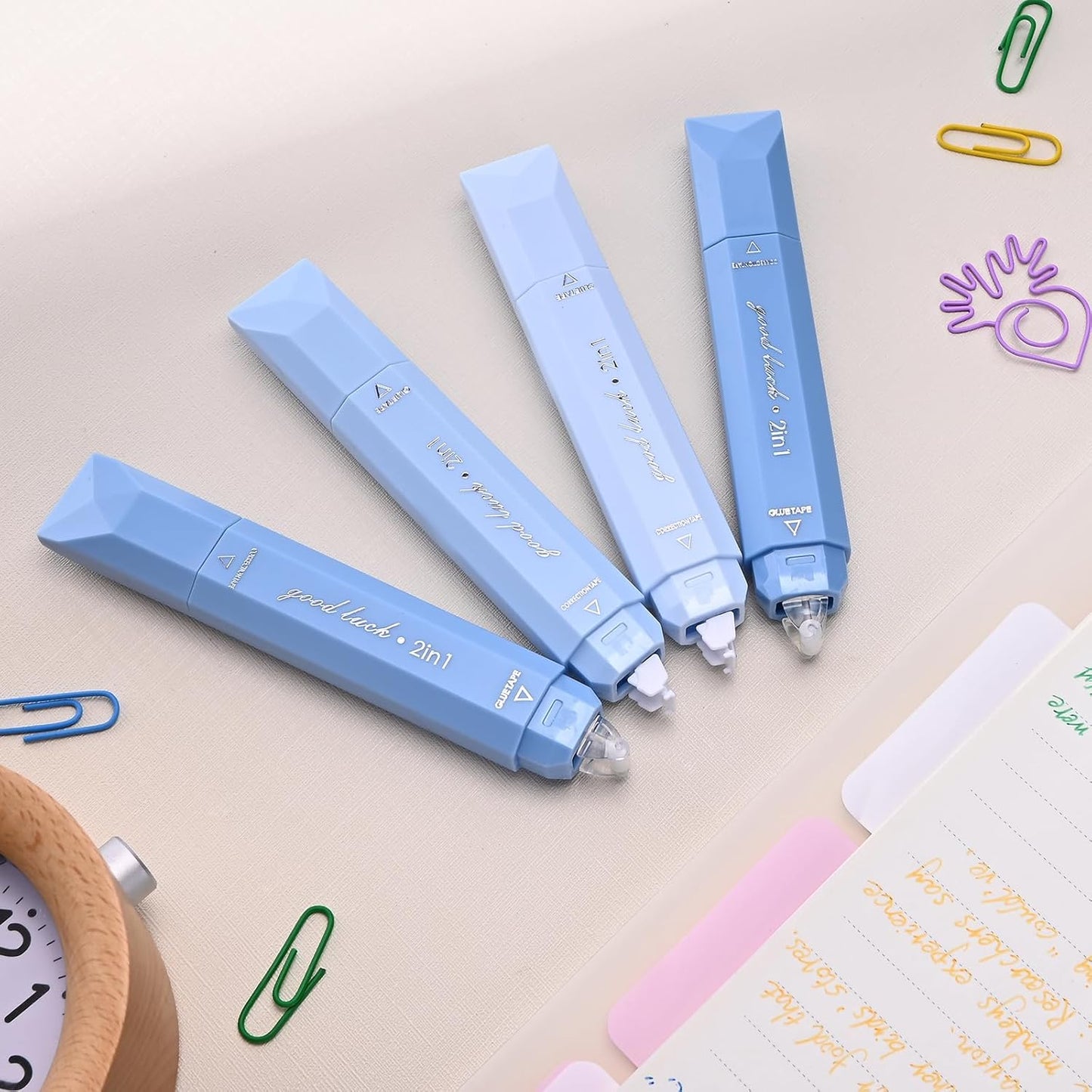 Temiary 4 Pcs 2 in 1 White Correction Tape and Double Sided Roller Set, Aesthetic Smooth Pull Out Tapes with Adhesive Glue Tape Roller Runner for School Office Supplies (Pink)