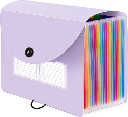 Sooez 24 Pockets Expanding File Folder with Blank Labels, According File Organizer with Expandable Cover, Desktop Accordion Folders Letter A4 Paper Document Storage Organizer, Black