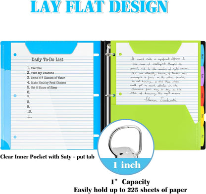 INFUN Telescoping 3 Ring Binder - 4PCS, Portable Plastic 3 Ring Binder with Telescoping Spine, Binders with Foldable Front Cover Holds 8.5"x11" Paper for School, Office, Homes
