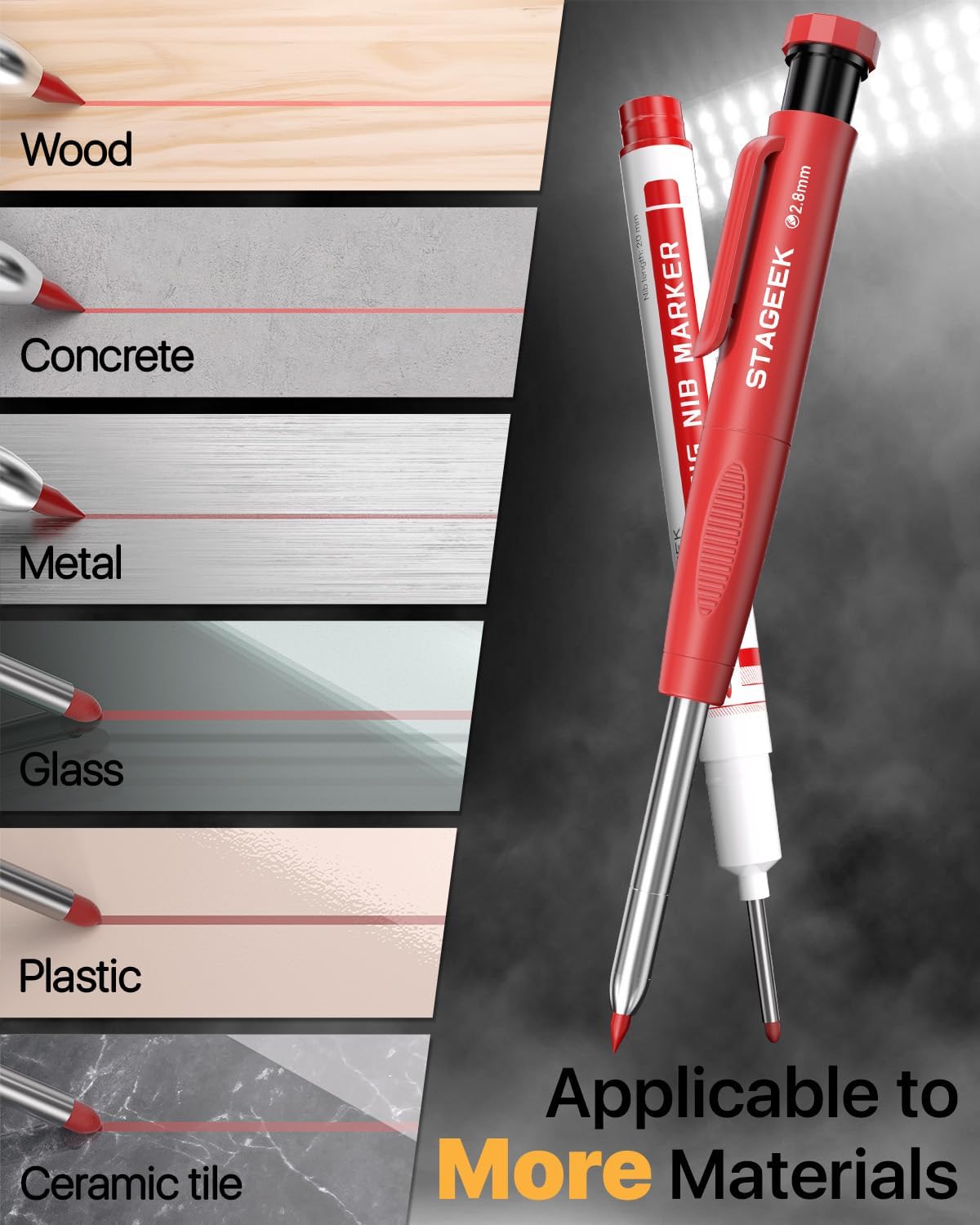 Carpenter Pencils with Sharpener, 2.8mm Mechanical Pencil Set with 26 Refills, Waterproof Deep Hole Long Nib Marker for Architect Marking, Heavy Duty Woodworking Tools for Construction Electricians