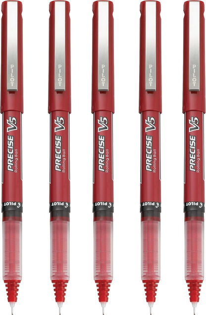 PILOT Precise V5 Stick Liquid Ink Rolling Ball Stick Pens, Extra Fine Point (0.5mm) Black Ink, 5-Pack (26010)