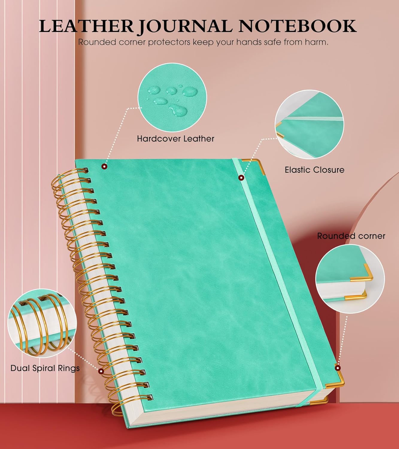 Hardcover Spiral Notebook Journal 8.5” x 11”, A4 Large Leather Notebooks for Women Men, Lined College Ruled Notebook, 50 Sheets/100 Pages, Spiral Bound Journals for Work School Note Taking, Green