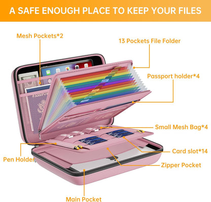 DocSafe Fireproof File Organizer with Lock, Hard-Shell Case Fireproof Document Box with 13 Pocket Accordion File Folder, Portable Home Office Travel Safe Storage for Important Documents Laptop Black