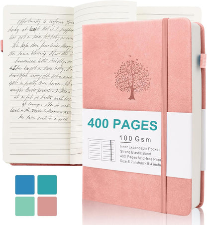 Journals for Writing, A5 Leather Ruled Notebook with 400 Pages, 100 Gms College Ruled Journal with Thick Paper, Hardcover with Inner Pocket & Pen Holder, Dark Green