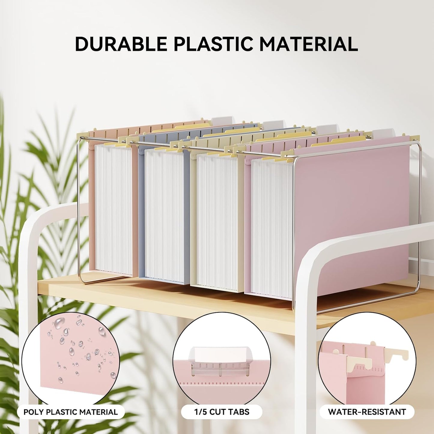 Ansook 12 Pack Hanging File Folders, Plastic Letter Size File Folders Hanging with Tabs, Heavy Duty 1 Inch Expansion, Pastel Hanging Organizers for Filing Cabinet, Home Office School Document Storage