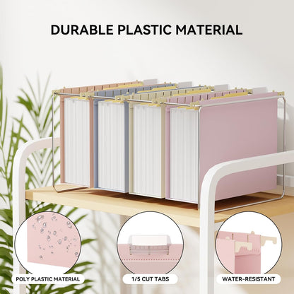 Ansook 12 Pack Hanging File Folders, Plastic Letter Size File Folders Hanging with Tabs, Heavy Duty 1 Inch Expansion, Pastel Hanging Organizers for Filing Cabinet, Home Office School Document Storage