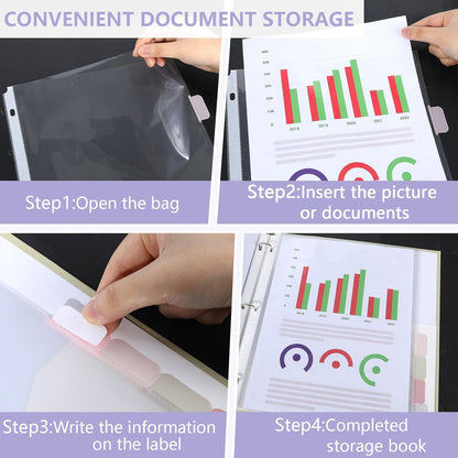 8 Set of 64 Pack Clear Binder Sheet Protectors for 3 Ring Binder Plastic Page Protector with 8 Tabs,Insertable Index Page Divider 8.5x11 Inch（Boho Color）