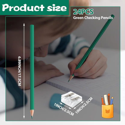 24 PCS Green Colored Pencils, Pre-sharpened Professional Wooden Art Pencils Set for Artists Painting | Premium Drawing Sketching Supplies (Green)