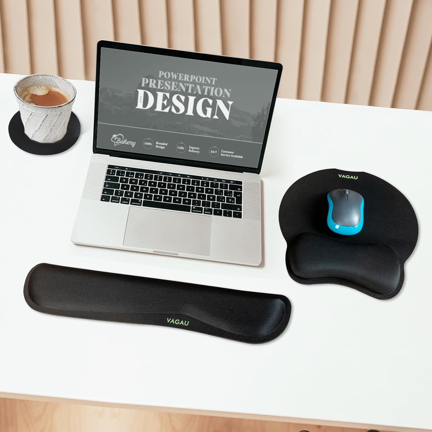 VAGAU Premium Keyboard Wrist Rest and Mouse Pad Wrist Support, Ergonomic Memory Foam Set for Office, Laptop, Mac, Computer and Gaming, Comfortable Typing &Wrist Pain Relief (2 Pack)