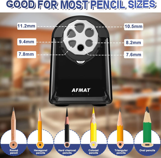 AFMAT PSX2 Electric Pencil Sharpener Heavy Duty, 6 Holes, Auto Stop Pencil Sharpeners for School, Classroom Electric Sharpener for 6-11mm Colored Pencils, Super Fast, 7000 Sharpenings, Pink
