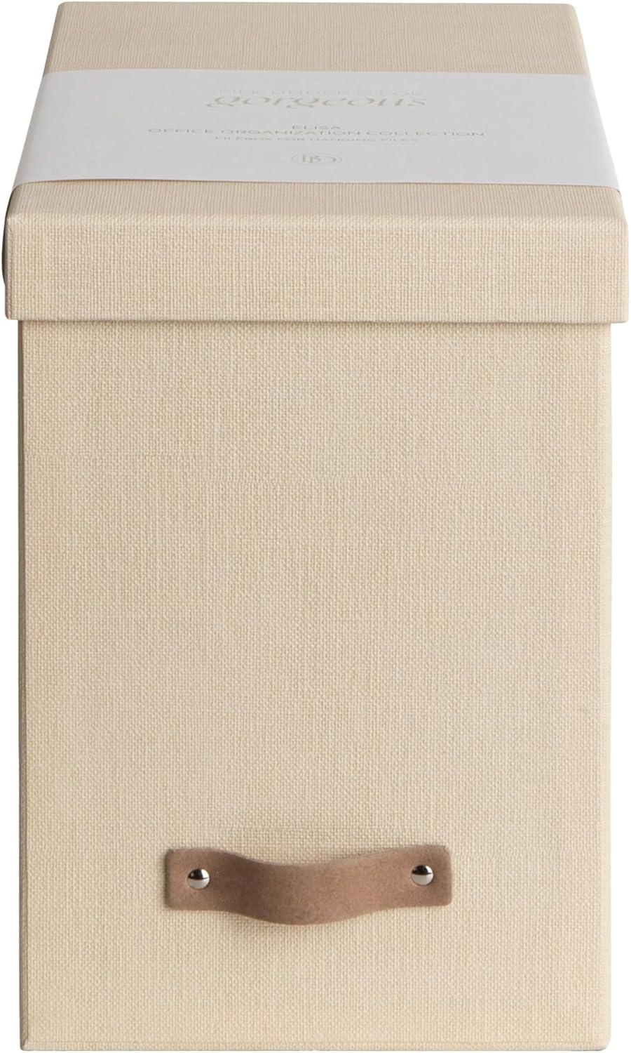 Bigso John Desktop File Box - Storage Solution and Document Organizer for Important Paperwork - Durable Hanging File Box with a Lid and Leather Handle - 7.36 in x 13.26 in x 10.51 in - Grey
