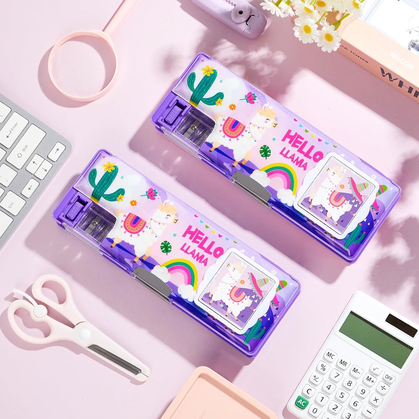 Henoyso Multifunctional Pencil Box for Girls Butterfly Pencil Case with Calculator and Sharpener Cool Cute Pencilcase School Supplies Essentials Christmas Birthday Gift Present for Kids Teens