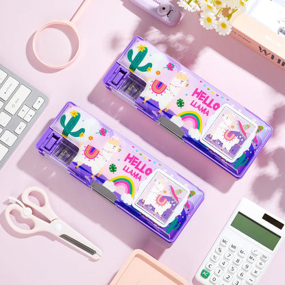 Henoyso Multifunctional Pencil Box for Girls Butterfly Pencil Case with Calculator and Sharpener Cool Cute Pencilcase School Supplies Essentials Christmas Birthday Gift Present for Kids Teens