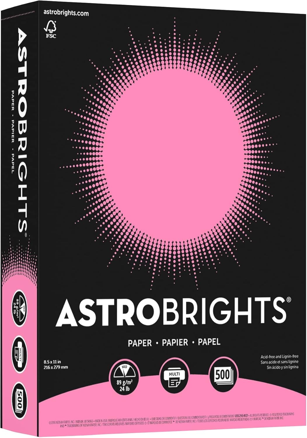 Bright Color Paper, Neenah Astrobrights®, Letter Paper Size, 24 Lb, FSC® Certified, Pulsar Pink, Ream Of 500 Sheets