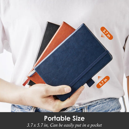 NIRMIRO Small Notebook Journals, 3 Pack Mini Pocket Note pads for Men & Women Writing, A6 Small Leather Notepad 3.7" x 5.7" with Pen, Black, Red, Green