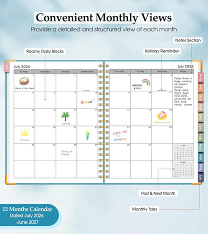 2026 Planner, Weekly and Monthly Calendar Planner from January 2026 - December 2026, 8.5" x 11" Hardcover Leather Hourly Appointment Book with Tabs, Spiral Daily Planners for School Work Home, Green