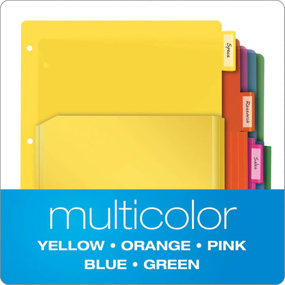 Oxford Binder Dividers with Pockets, 3 Pack, 5 Multicolor Tabs with Inserts, Pockets Expand 1/4", Flexible Lightweight Plastic Dividers for 3 Ring Binders