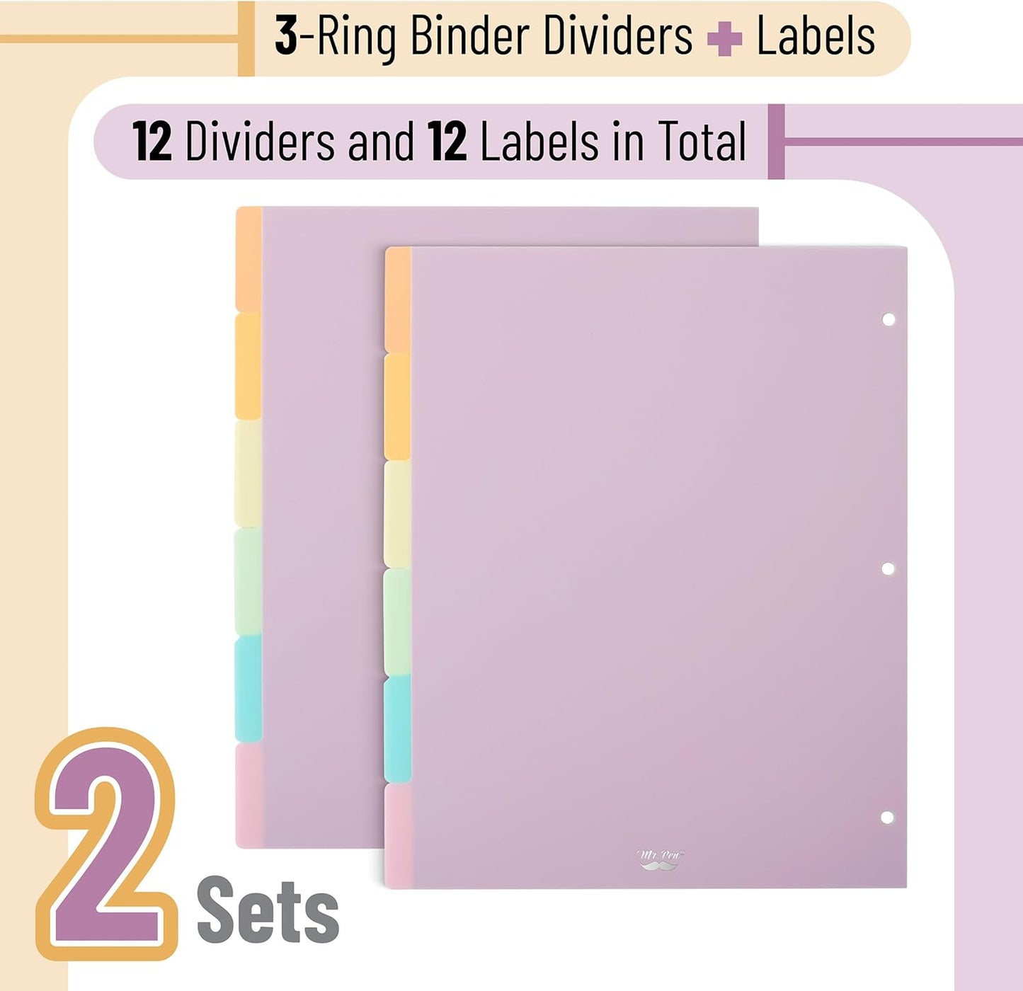 Mr. Pen- Binder Dividers, 6 Tab Dividers, Pack of 2 Sets (12 Dividers Total), Dividers