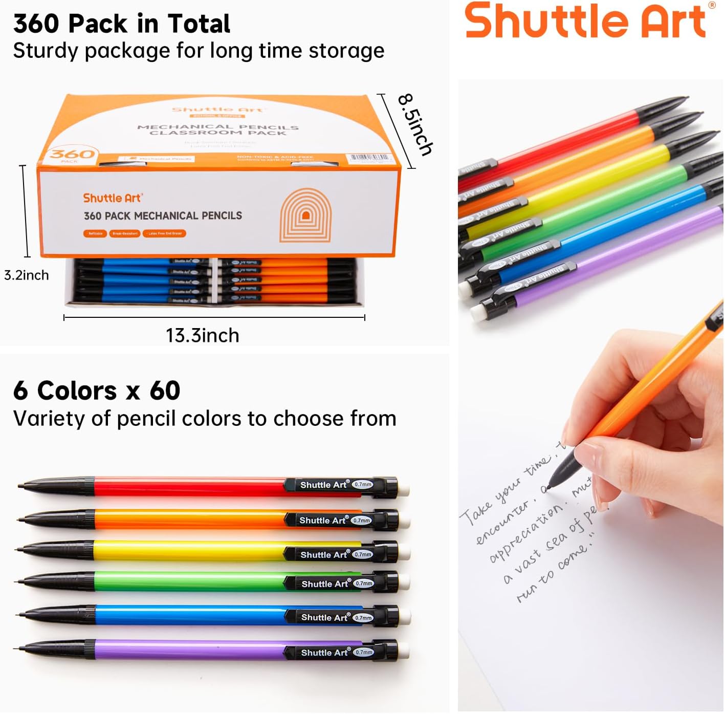 Shuttle Art Mechanical Pencils, 162 Pack Bulk Mechanical Pencils 0.7mm Medium Point, HB #2 Lead Pencils, Assorted Barrels, Office School Supplies