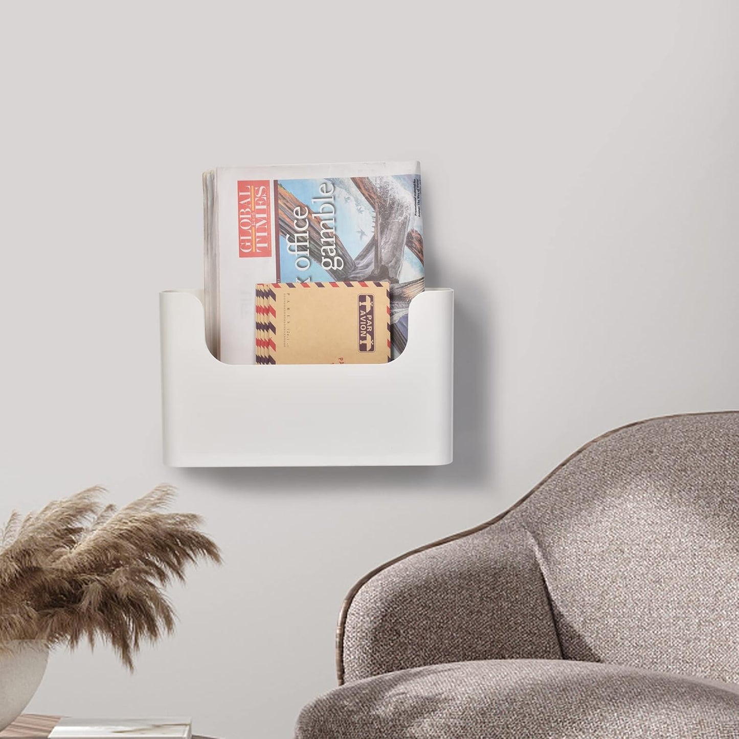 Jomola No Drilling Wall Mount File Holder - Office Wall Hanging Files & Magazines Organizer - Plastic Door Mount with Adhesive Pad, Gray (1 Count)