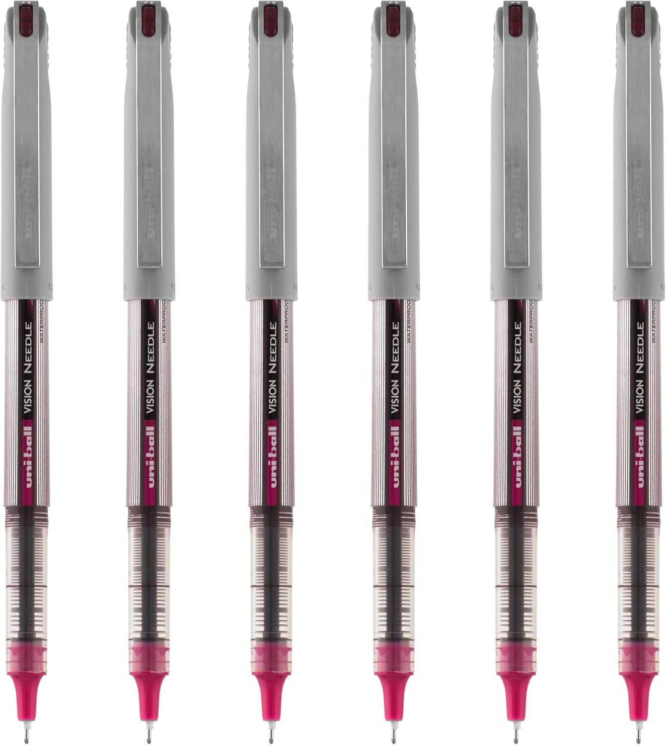 uniball Vision Needle Rollerball Pen, Fine Point (0.7mm), Red Ink, 6 Pens