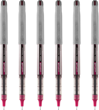 uniball Vision Needle Rollerball Pen, Fine Point (0.7mm), Red Ink, 6 Pens