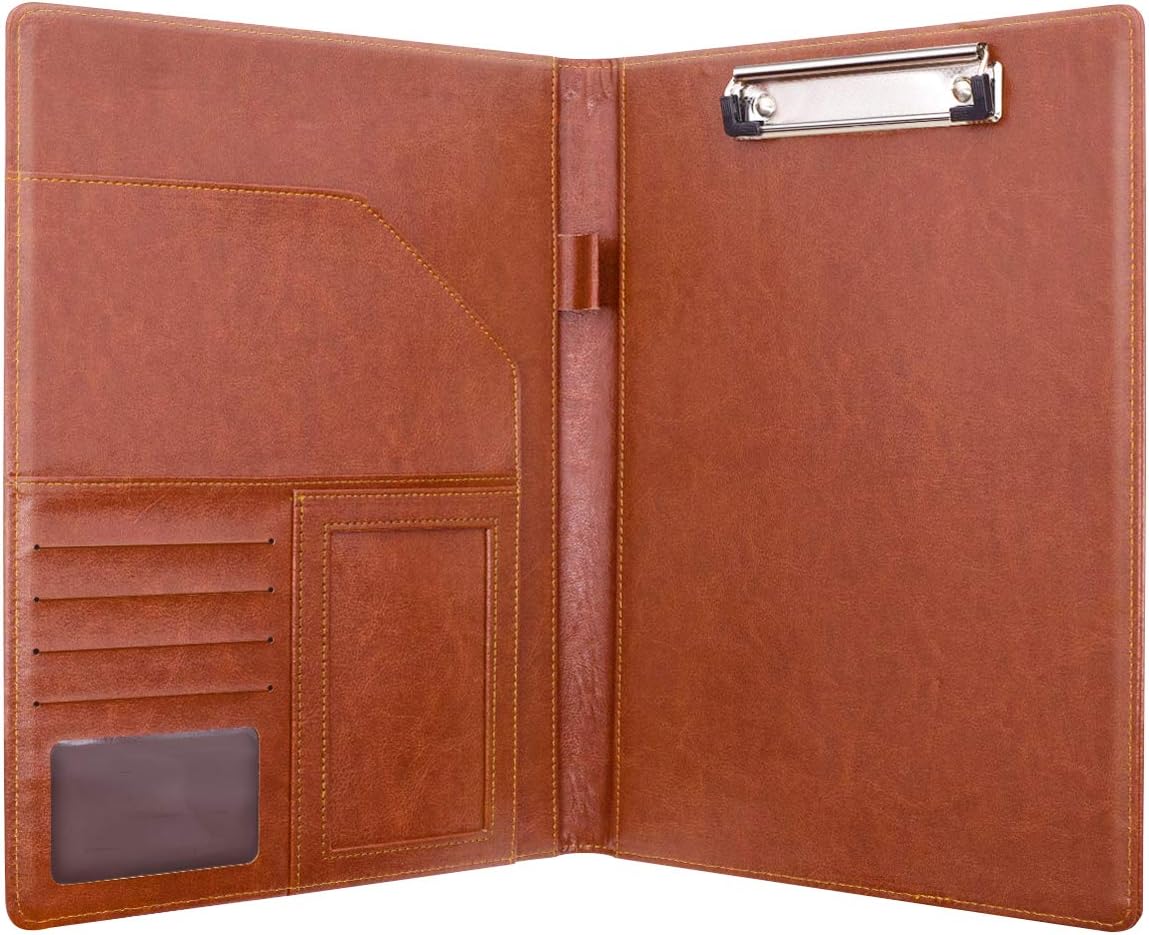 WAVEYU Resume Portfolio Folder, Padfolio Clipboard, Writing Portfolio Leather Clipboard with Cover for Legal Pad Holder Letter Size A4 for Business Conference Notepad Clip Boards, Purple