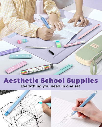Four Candies 42PCS Aesthetic School Supplies, Mechanical Pencil Set 0.5mm, 0.7mm, 0.9mm, 2.0mm with 696 Lead Refills, Pastel Mechanical Pencils for Writing, Drawing & Drafting (Cream)