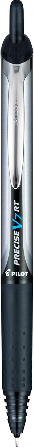 Pilot Precise V7 RT Refillable & Retractable Liquid Ink Rollerball Pens, Black Ink Pens, Fine Point (0.7 mm), 6-Pack - Ideal for School, Journaling, and Office Writing