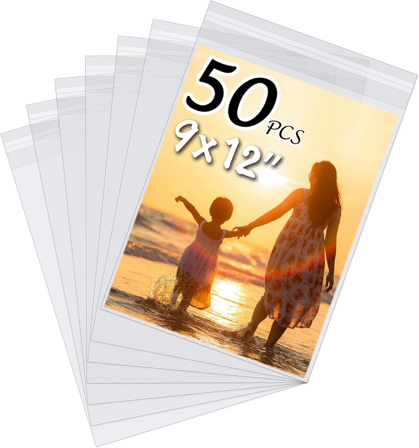 50 Pack Acid-Free Crystal Clear Sleeves Storage Bags for 8.5x11 Art Prints/Pictures/Photos/Framing Mat Mattes (Bag Size: 9"x11 3/7")