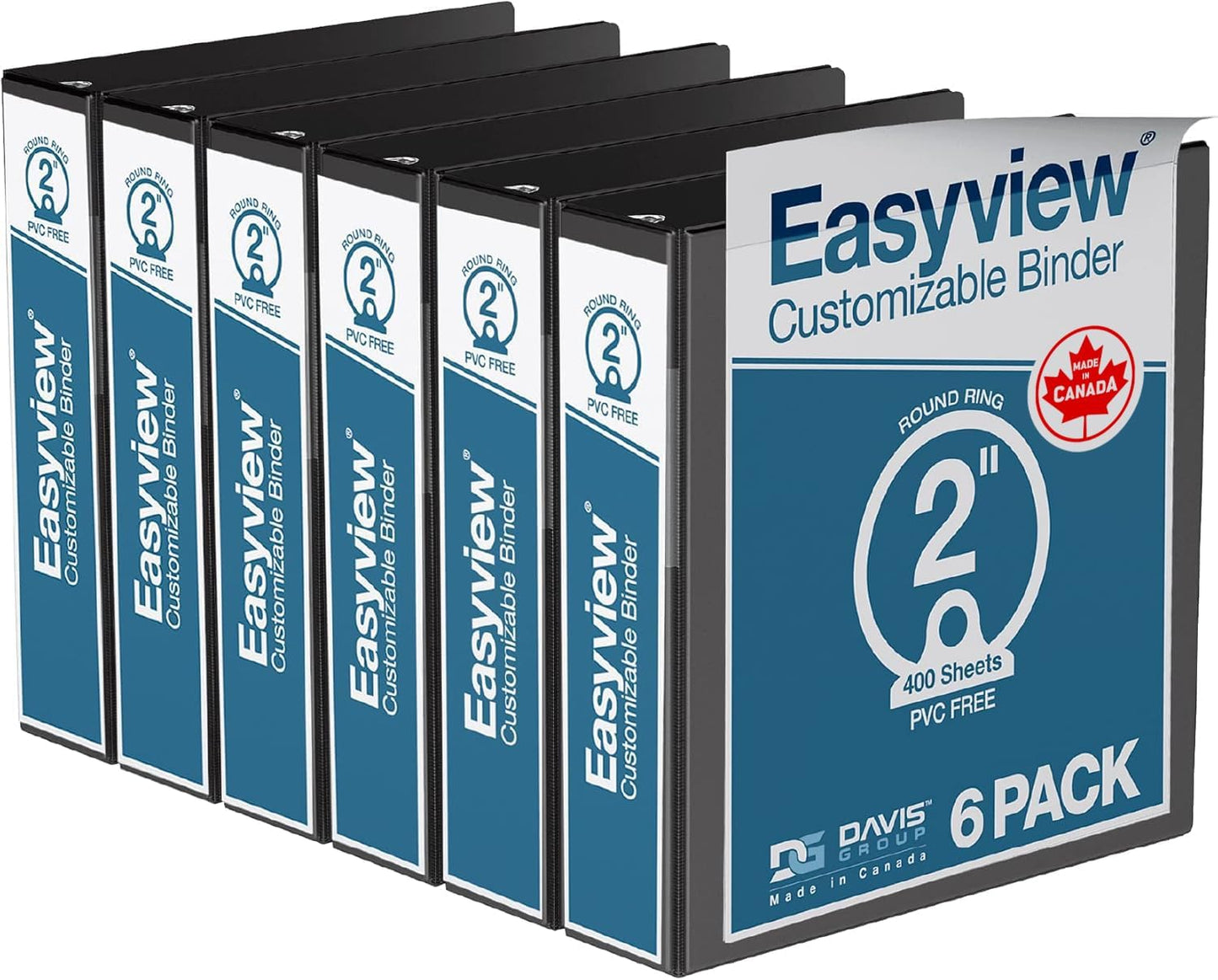 Easyview Premium 3-Ring Binders with Clear-View Covers and Round Rings, Binders for School or Office, 1 Inch, Pack of 6, Navy Blue