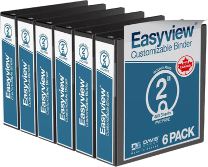 Easyview Premium 3-Ring Binders with Clear-View Covers and Round Rings, Binders for School or Office, 1 Inch, Pack of 6, Navy Blue