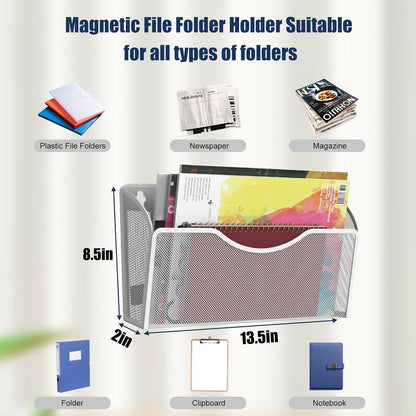 Magnetic File Holder 1 Pockets File Folder Organizer, Office Hanging Magazine Rack for File Cabinets, Magnetic Paper Holder, No Drilling Mail Organizer for Refrigerator, Office