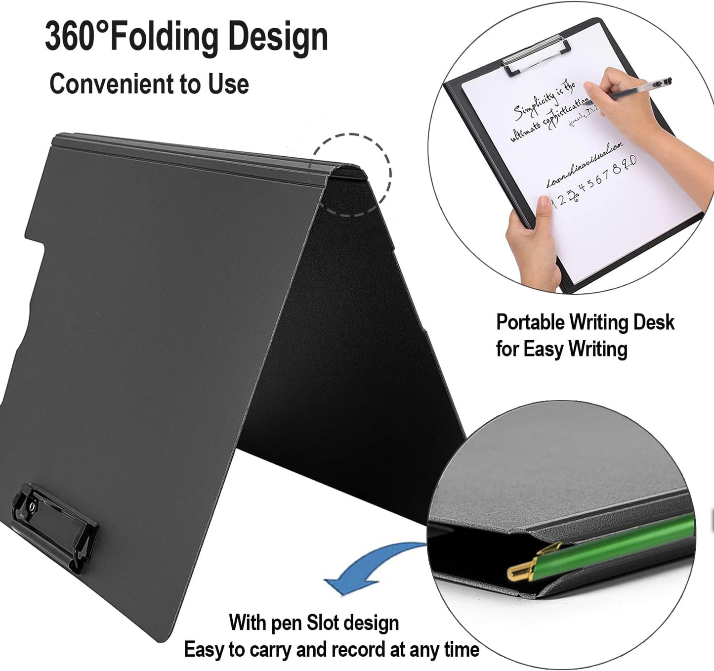 Clipboard Folder, A4 Foldable Clipboards, Office Clipboard Folder with Double Clips Metal Clip, 360 Degree Foldable Storage Clipboards for Office, School or Medical Field, Blue