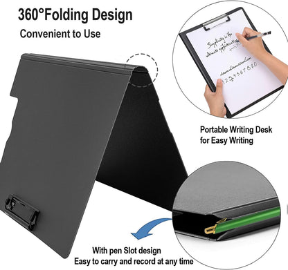 Clipboard Folder, A4 Foldable Clipboards, Office Clipboard Folder with Double Clips Metal Clip, 360 Degree Foldable Storage Clipboards for Office, School or Medical Field, Blue