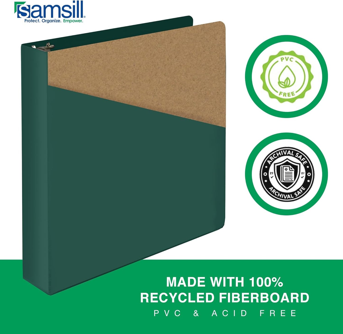 Samsill Durable 4 inch 3 Ring Binder, D Ring Binder, 100% Recycled Chipboard, Black, 2 Pack