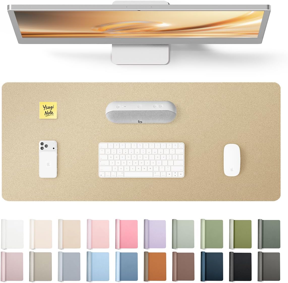 YSAGi Leather Desk Pad Protector, Office Desk Mat, Large Mouse Pad, Non-Slip PU Leather Desk Blotter, Waterproof Laptop Desk Writing Pad for Office and Home (23.6" x 13.8", Eggshell) - Colors B