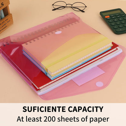 EOOUT 30 Pack 10 Color Plastic Envelopes Poly Envelopes, Hook & Loop Closure File Folders Clear Document Folders File Envelopes with Label Pocket A4 Size