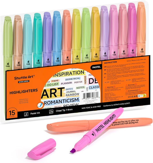 Shuttle Art Highlighters, 30 Pack Highlighters Assorted Colors, 10 Colors Chisel Tip Dry-Quickly Non-Toxic Highlighter Markers for Adults Students Highlighting in Home School Office