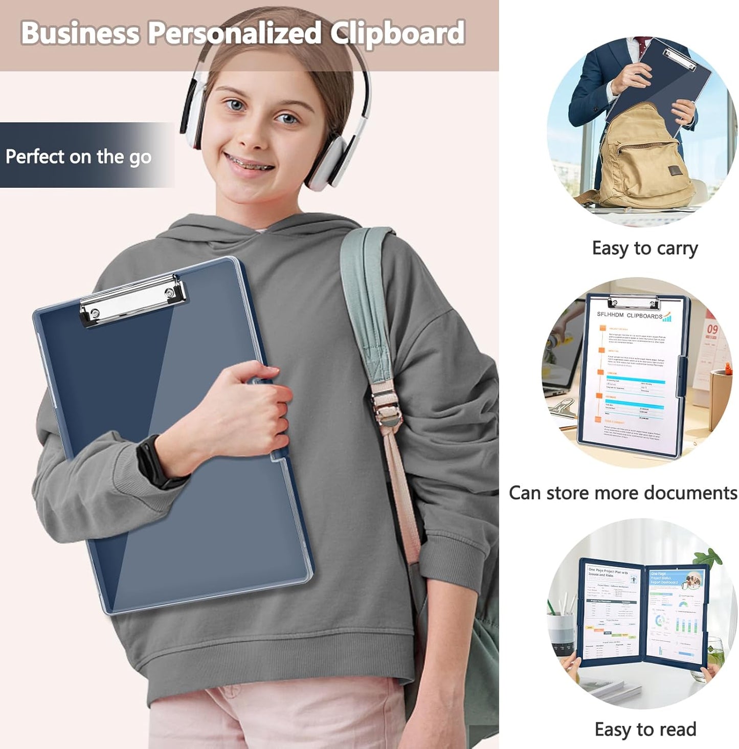 SFLHHDM Clipboard with Storage,Heavy Duty Clip Boards 8.5x11 with 2 Storage Case,Clear Visible Panel Storage Clipboards,Side Opening Nursing Clipboard Folder for Office Supplies-Light Purple
