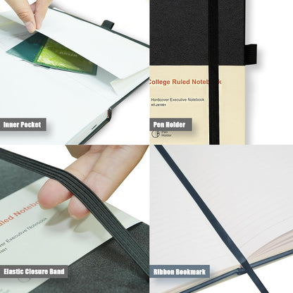 Heture Hardcover Notebooks, A5 Lined Journals Notebook for Writing 160 Pages, 8.2 x 5.5 inch, Classic Ruled Notebooks for College/Work/Travel (Lined-3 Pack, Black)