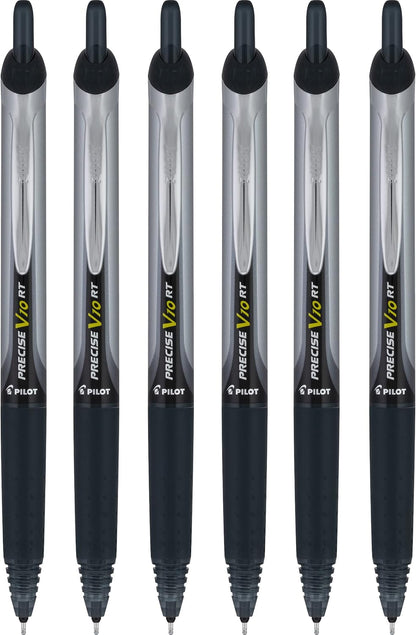 PILOT Precise V10 RT Retractable Liquid Ink Rollerball Pens, Bold Point, 1.0mm, Black Ink, 6 Count