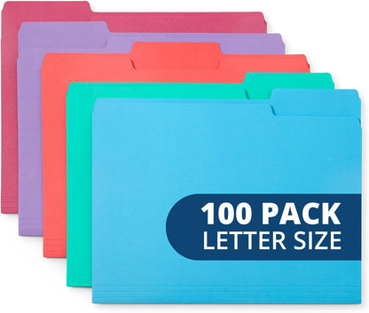 File Folder, 1/3 Cut Tab, Letter Size, Yellow, Great for Organizing and Easy File Storage, 100 Per Box