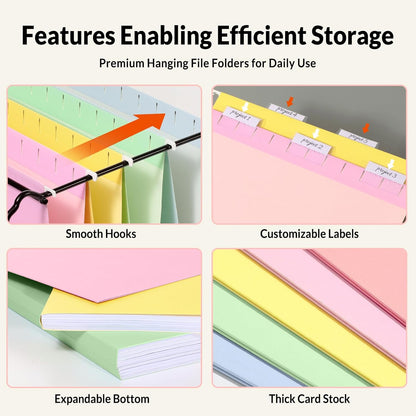 SUNEE Hanging File Folders, 25 Pack Letter Size Hanging File Folders with 1/5-Cut Tabs, Ideal for Home and Office Organization and Papers Classification, Bright Neon Pink