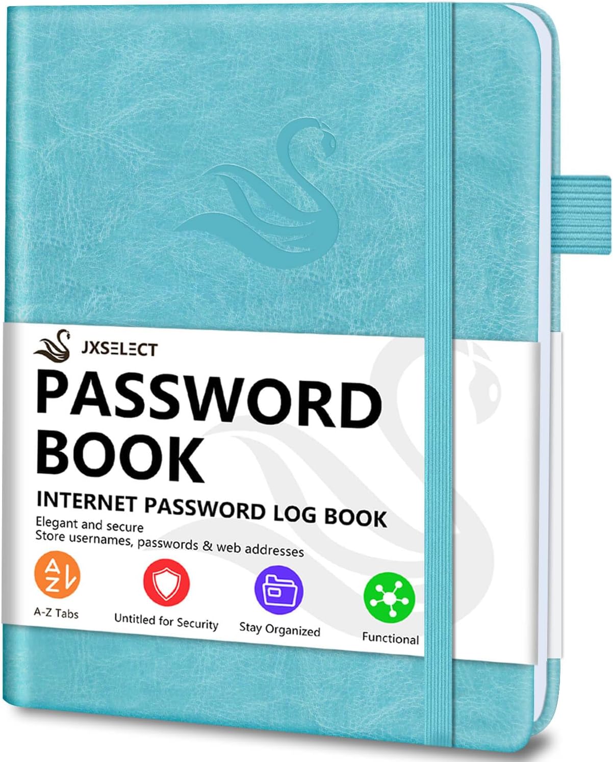 Elegant Password Book with Alphabetical Tabs - Hardcover Password Book for Internet Website Address Login - 5.2" x 7.6" Password Keeper and Organizer w/Notes Section & Back Pocket (Turquoise)