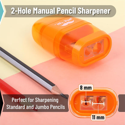 Mr. Pen- Pencil Sharpener & Eraser, 4 Pack, 2-in-1 Manual Sharpeners with Canister, 2 Sharpening Holes for Standard & Jumbo Pencils, Colorful Dual Hole Design for School, Office, Home, Kids